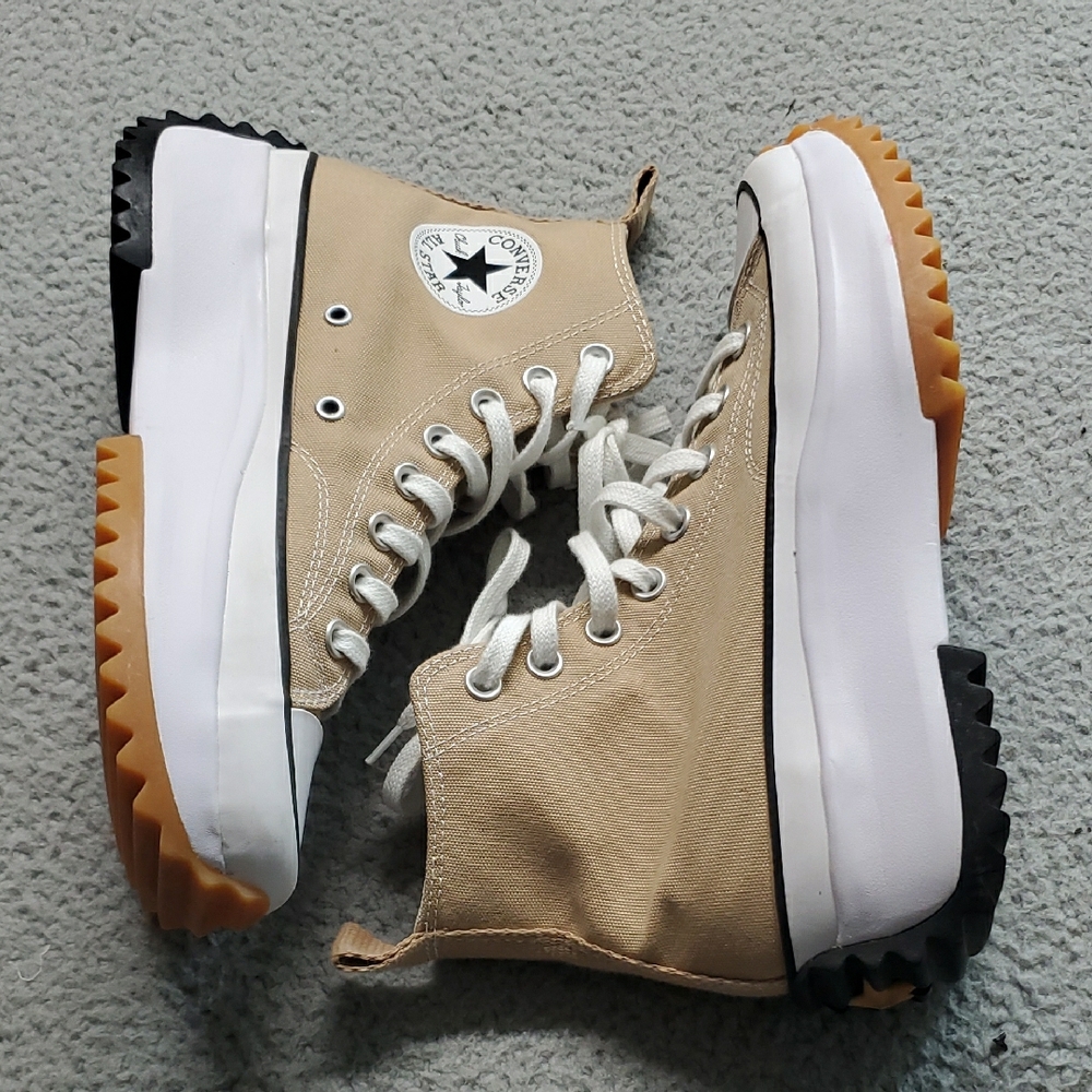 Converse Women's Beige High-Top Platform Sneakers with Chunky Tread Size 8.5 - Picture 8 of 13